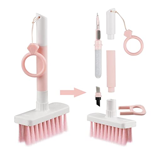 Soft Brush Keyboard Cleaner, Computer Cleaning Tool Kit, 7 in 1 Multipurpose Corner Slit Duster Keycap Puller and Soft Microfiber Brush for Bluetooth Headset Lego Airpods Laptop Camera Lens (Pink) - Pink