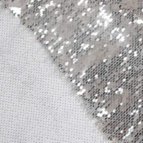 ShinyBeauty Paillettenstoff von The Yard Weiß bis Silber Farbwechsel Stoff Mermad Paillettenstoff Flip Pailletten Zweifarbig Paillettenstoff zum Nähen Paillettenstoff wendbar DIY Hochzeitskleid - 1 yard - Silber Bis Weiß.