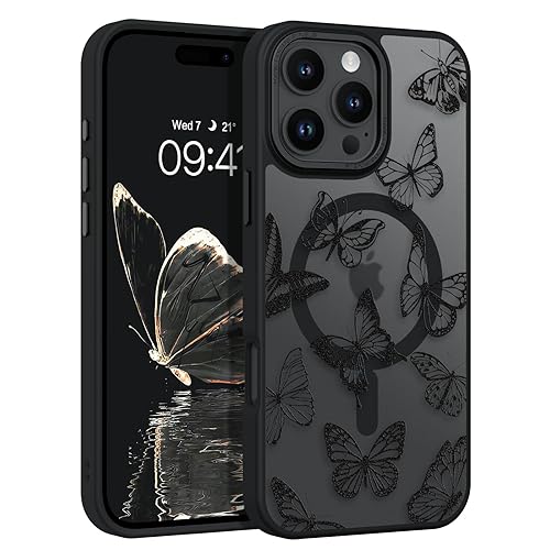 BENTOBEN for iPhone 16 Pro Max Case,Cute Butterfly Pattern iPhone 16 Pro Max Magnetic Case [Compatible with MagSafe] Translucent Matte Slim Protective Case for iPhone 16 Pro Max 6.9", Black - Black