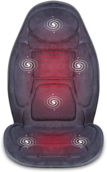 SNAILAX Vibration Massage Seat Cushion with Heat 6 Vibrating Motors and 2 Heat Levels, Back Massager, Massage Chair Pad for Home Office use - Dark Grey