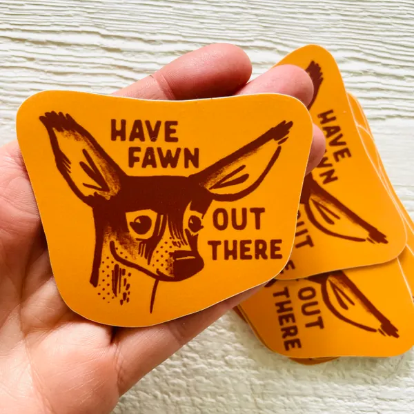 Fawn deer sticker, cute camp sticker, retro vinyl sticker, nature sticker, vintage camp, waterproof yellow brown neutral illustration