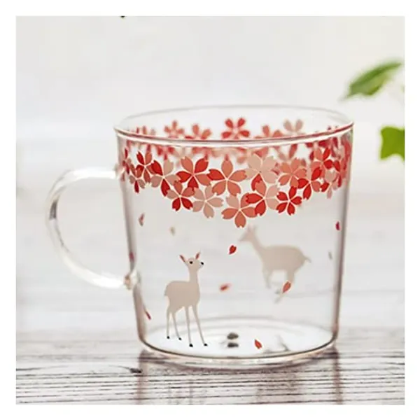 
                            Sakura Glass Mug with Handle,Cute Rabbit Printed Borosilicate Glass Cup Chocolate Pudding Cup-Perfect Gifts for Kids Drinking Tea, Latte, Espresso, Juice,Milk(310ml,10oz)
                        