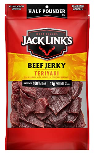 Jack Link's Beef Jerky, Teriyaki, ½ Pounder Bag - Flavorful Meat Snack, 11g of Protein and 80 Calories, Made with Premium Beef - 96 Percent Fat Free, Great Stocking Stuffer Gift, No Added MSG - Teriyaki