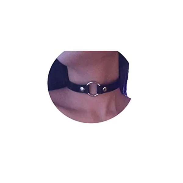 Zoestar Black Leather Choker Necklaces Circle Adjustable Collar Necklace for Women