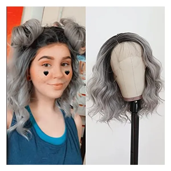 Aubree Ombre Gray Lace Front Wigs Short Bob Synthetic Wigs Wavy Glueless Heat Resitant Synthetic Replacement Hair Wigs For Fashion Women