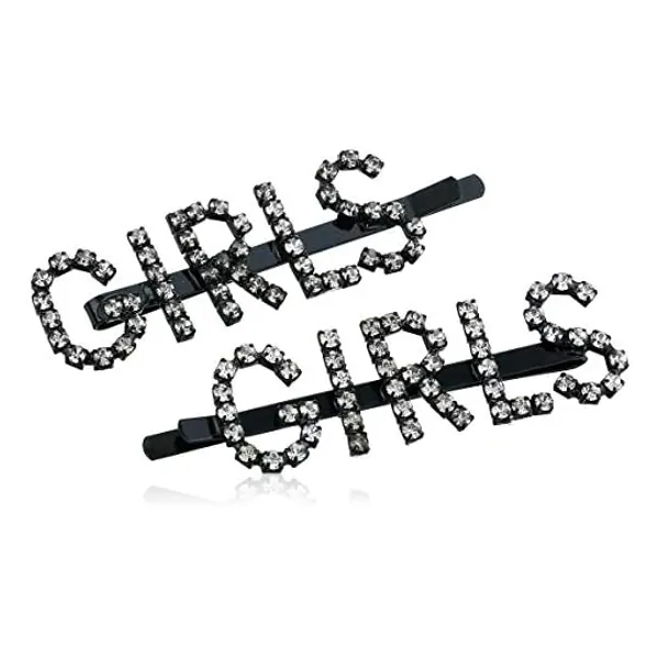 Steve Madden Women's "GIRLS" Rhinestone Design Black-Tone Hair Pin Set