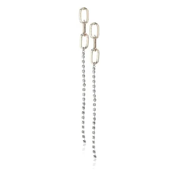 Steve Madden Women's Three Link Facet Stone Dangle Two-Tone Earrings