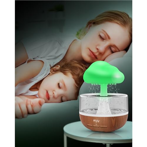 Weljoy Zen Raining Cloud Night Light Aromatherapy Essential Oil Diffuser Micro Humidifier Desk Fountain Bedside Sleeping Relaxing Mood Water Drop Sound (White)