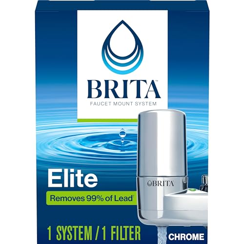 Brita Faucet Mount System, Water Faucet Filtration System with Filter Change Reminder, Reduces Lead, Made Without BPA, Fits Standard Faucets Only, Elite, Chrome, Includes 1 Replacement Filter - Complete - Faucet Mount System - Chrome