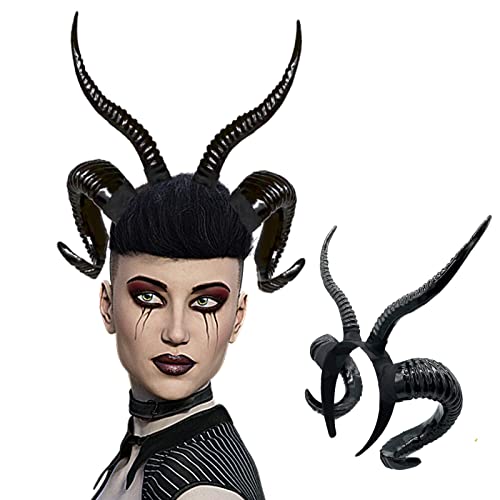 Moyubath Devil Horns Headband, Black Maleficent Horns Antlers Gothic Steampunk Demon Horns Headband for Halloween Fancy Dress Costume Photo Props - Black