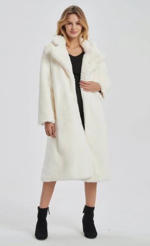 Womens Faux Fur Coat with Notch Collars - White / M