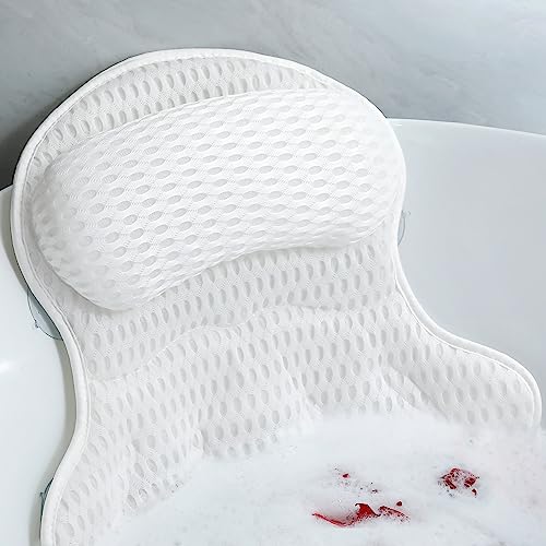 Bath Pillow Luxury Bathtub Pillow - Bath Pillows for Tub Neck and Back Support, Ergonomic Tub Pillow for Bath with 4D Air Mesh + 6 Strong Suction Cups, Great Spa Gifts Bathtub Accessories