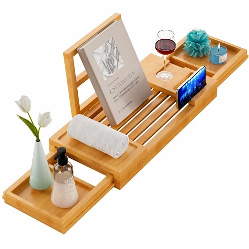 Yirilan Bamboo Bathtub Tray, Expandable Bathroom Tray, Waterproof Tray Caddy, Perfect Bath Caddy for Home Spa, Gift for Loved Ones-Bamboo - Bamboo