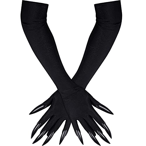 SATINIOR 2 Pairs Halloween Costume Paw Gloves Long Nail Fingernails Gloves Elbow Length Cat Claw Gloves Cosplay Props for Halloween Party Costume Accessories
