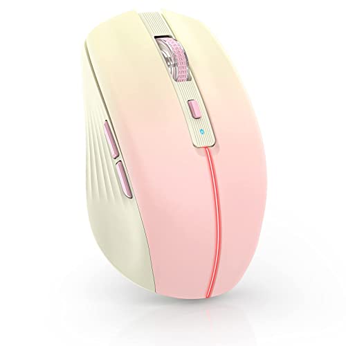 RAPIQUE Bluetooth Wireless Mouse, Rechargeable Multi-Device Computer Mice (Tri-Mode: BT1/BT2+2.4Ghz) with USB Receiver, Ergonomic Portable Mouse for Laptop, MacBook, PC, iMac, iPad(Khaki to Pink) - Gradient Khaki to Pink