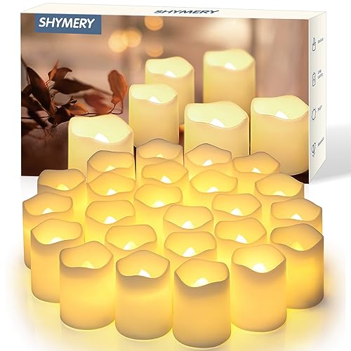 SHYMERY Flameless Votive Candles,Flameless Flickering Electric Fake Candle,24 Pack 200+Hour Battery Operated LED Tea Lights in Warm White for Wedding, Table, Festival, Halloween,Christmas Decorations - Warm White-24pack - 24 pack