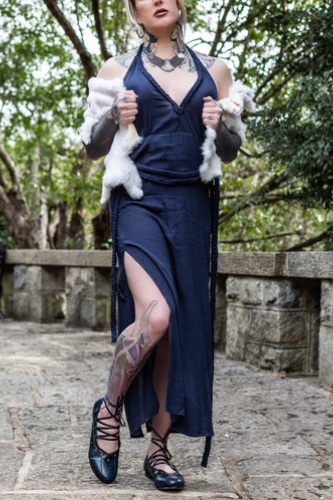 Fae Ceremonial Halter Dress - Navy / Small