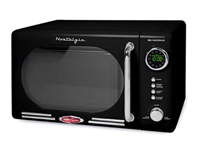 Nostalgia Retro Compact Countertop Microwave Oven, 0.7 Cu. Ft. 700-Watts with LED Digital Display, Child Lock, Easy Clean Interior, Black - Black