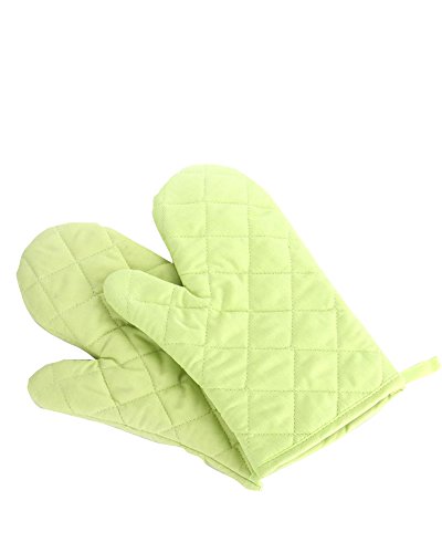 Oven Mitts, Premium Heat Resistant Kitchen Gloves Cotton & Polyester Quilted Oversized Mittens, 1 Pair Green - Green