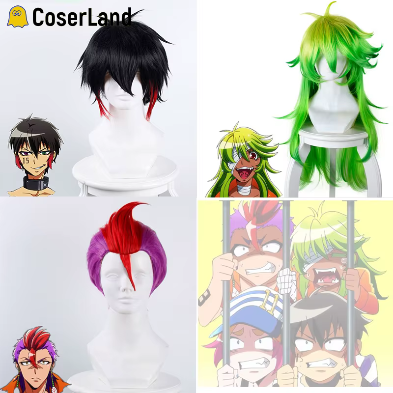 Detentionhouse Nanbaka No.15 Jyugo No.25 Nico No.69 Rock Cosplay Perücken Haft Haus Nanbaka Schwarz Kurze Perücke Lange Grün Perücke - AliExpress 200000532