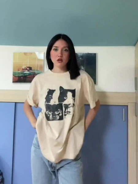 Cat Print Loose Oversized Short Sleeve Tee