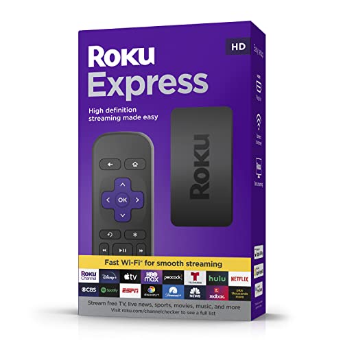 Roku Express | HD Roku Streaming Device with Simple Remote (no TV controls), Free & Live TV