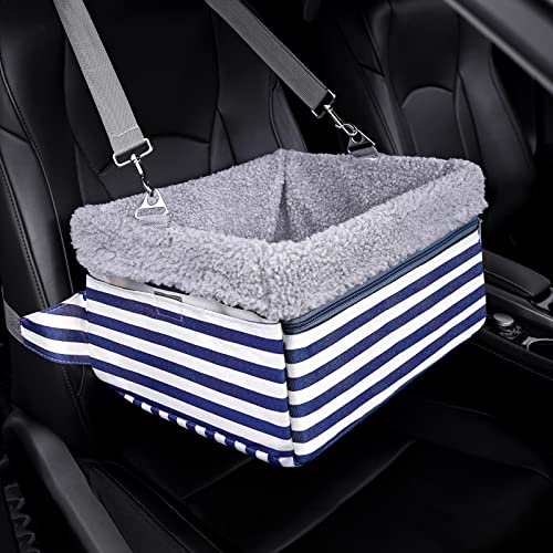 Dohump Dog Car Booster Seat, Pet Carseat for Front Back Seat with Upgraded Reinforced Frame and Seat Belt, Puppy Car Seat for Medium/Small Size Dogs or Cats up to 20 lbs, Blue - Blue Stripes