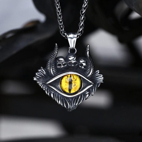 Eye of Hell Stainless Steel Skull Pendant - Stainless Steel / Pendant Only