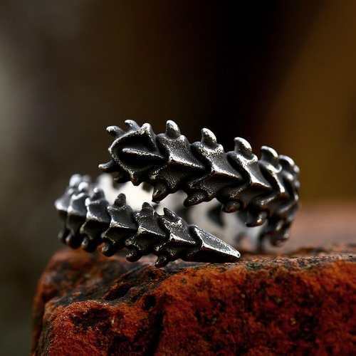 Centipede Stainless Steel Gothic Vertebrae Ring - Stainless Steel / 7