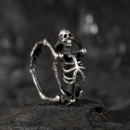 Gothic Yoga Skull Sterling Silver Adjustable Ring - Sterling Silver / 5.5