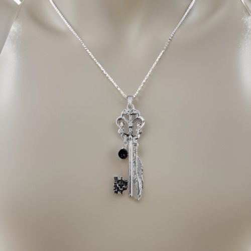 Butterfly Skeleton Key Necklace - Silver