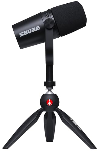 Shure MV7 USB Microphone with Tripod, for Podcasting, Recording, Streaming & Gaming, Built-in Headphone Output, All Metal USB/XLR Dynamic Mic, Voice-Isolating Technology, TeamSpeak Certified - Black - MV7 Black with Tripod