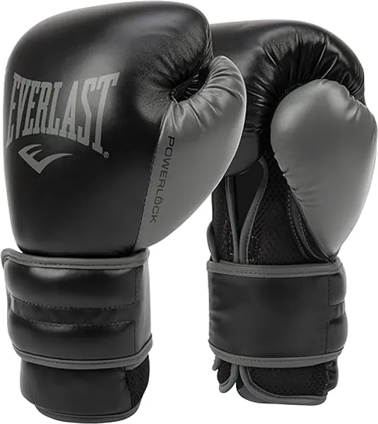 Everlast Powerlock 2 Hook & Loop Pro Training Gloves | Fight Training Gloves | Hook and Loop with Five-Layer Foam & Wrist Support | Heavy Bag & Fitness Training - Black / Gray - 12 oz
