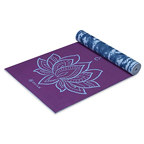 Gaiam Yoga Mat - Premium 6mm Print Reversible Extra Thick Non Slip Exercise & Fitness Mat for All Types of Yoga, Pilates & Floor Workouts (68" x 24" x 6mm Thick) - Purple Lotus
