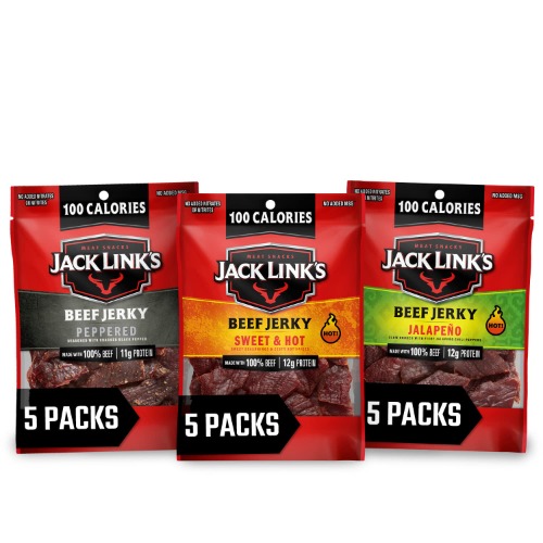 Jack Link’s Beef Jerky Bold Variety Pack Great for Easter Basket Stuffers - Includes Sweet & Hot, Jalapeno and Peppered Beef Jerky,Great Lunch Box Snack, Good Source of Protein – 1.25 Oz(Pack of 15) - Sweet & Hot, Jalapeno, Peppered 1.25 Ounce (Pack of 15)