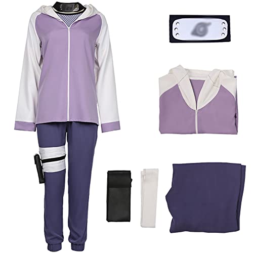 Hinata Hyuga Cosplay Costume, Hinata Hoodie Set with Forehead Guard, Kunai Bag for Women - Small