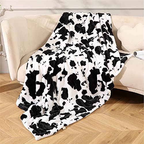 RYNGHIPY Black White Cow Print Bed Blanket Flannel Fleece Throw Blankets for Boys and Girls Lightweight Fuzzy Plush Blanket for Bedroom Living Room Sofa Couch (Black White, 63''x79'') - 63''x79'' - Cow Black White