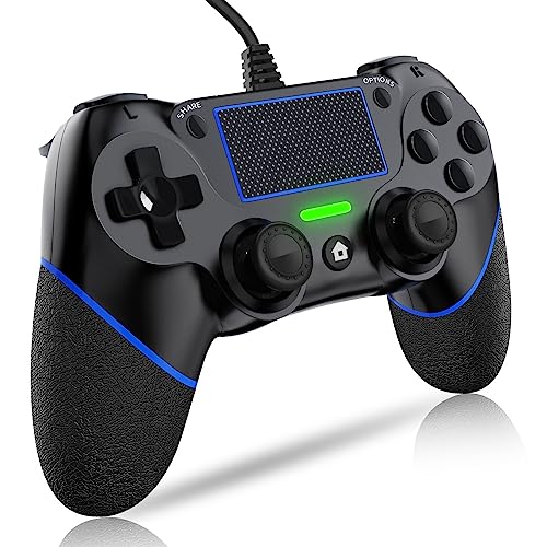 DIANVEN for PS4 Controller Wired for Playstation 4/Pro/Slim and PC Windows 11/10/8/7 with Double Vibration and Motion Motors for PS4 Wired Controller, Professional USB Controller for PS4 Remote - Black/Blue