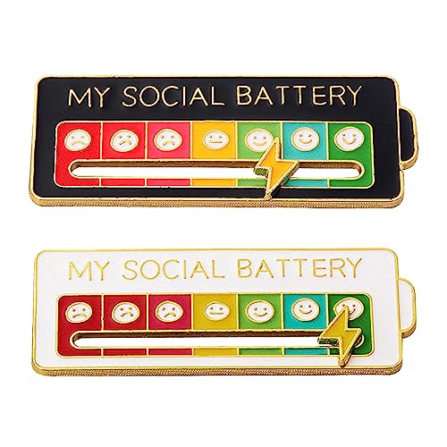 Social Battery Pin - My Social Battery Creative Lapel Pin, Fun Enamel Emotional Pin 7 Days A Week - 1White+1Black