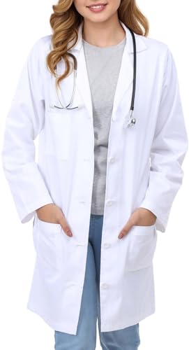 NY Threads Professional Lab Coat for Women, Full Sleeve Poly Cotton Long Medical Coat - White - Medium