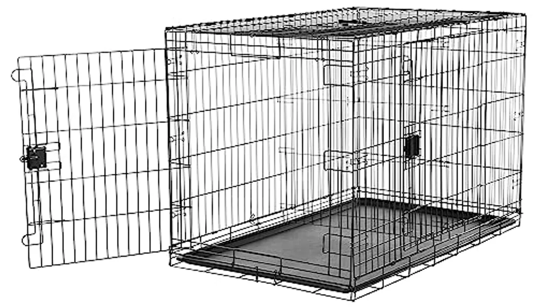 Amazon Basics Cage pour chien Durable,Pliable en fil métallique avec plateau, Double porte,L 122 x l 76 x H 83 cm, Noir