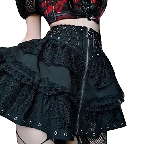 XCJIKUKE Women Gothic Mini Skirt Fairy Grunge Punk High Waisted A-Line Pleated Skirts Y2k E-Girl Long Maxi Skirt - Large - Black 2