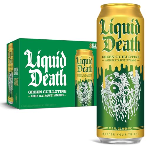 Liquid Death, Green Guillotine Iced Tea, Green Tea Sweetened With Real Agave, B12 & B6 Vitamins, Low Calorie & Low Sugar, 8-Pack (King Size 19.2oz Cans) - Green Guillotine - 8 Pack