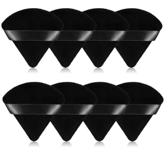 LIDENKORS Powder Puff - Powder Puff Face Triangle, Velour Powder Puff, 8 Pieces Setting Powder Puff, Makeup Puff for Contouring Under Eyes and Corners (Black) - Black