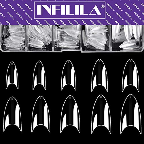 NXJ INFILILA Stiletto Nail Tips Nail Tips 600PCS Short Clear Stiletto Nail Tips for Acrylic Nails Stiletto Nails Claw False Nail Half Cover for Acrylic nail/Gel Nail Polish/Poly and DIY Nail Art - A-Clear nail tips