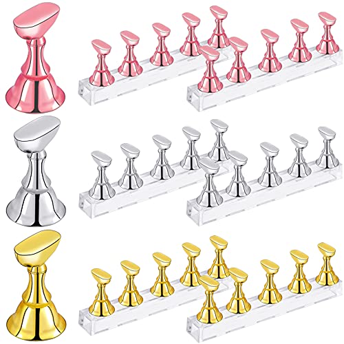 OBANGONG 6 Sets Nail Stand for Press on Nails Display 3 Color Nail Tips Stand Holders Acrylic Base Professional Fake Nail Holder Tools for Beginner Nail Art Salon and Practice Manicure