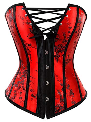 HNGHOU Women's Bustier Corset Top Plus Size Satin Waist Cincher Overbust Bustiers - Peacock Blue X-Large