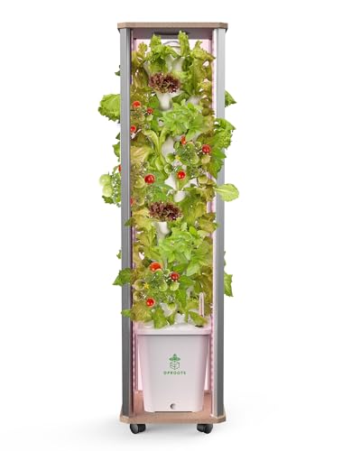 DPROOTS Hydroponic Tower Growing System Kit，45 Pods Indoor Vertical Garden，360° LED Lighting, Automatic Water Circulation System，Vegetable Herb and Fruiting Plants，Beginners and Professionals