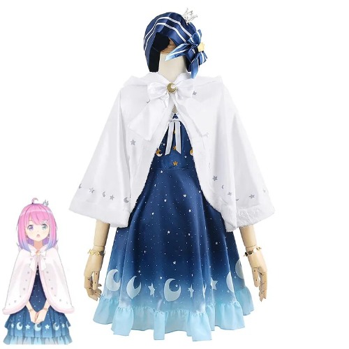 Himemori Luna Blue Outfit With Cloak + Wig Cosplay