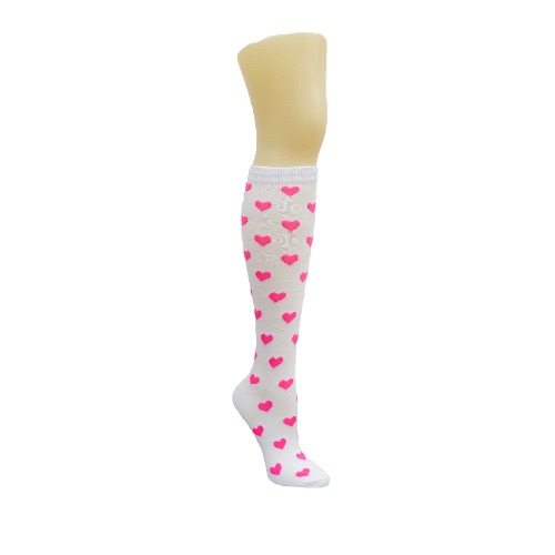 Heart Patterned Knee High Socks from the Sock Panda (Knee High) - White / Adult Medium